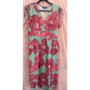 Women's BLOOMCHIC Mint Green Pink Floral V-Neck Midi Dress